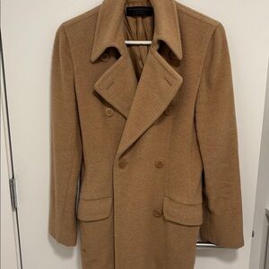 Donna Karan Camel Double-Breasted Wool Coat